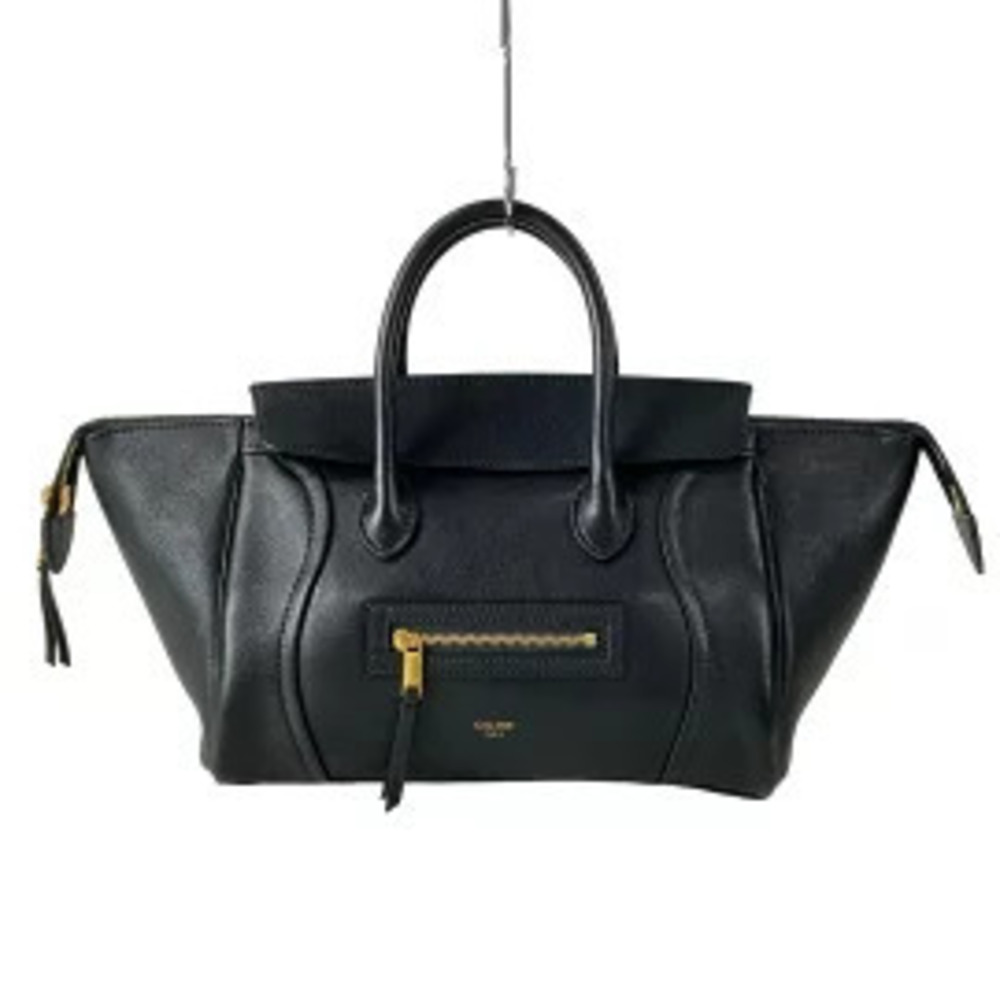 Celine Luggage Handbag Black Lambskin